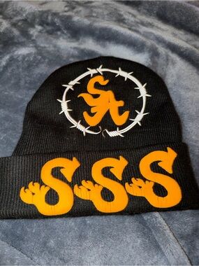 Black Beanie with Orange Flame 'S' Logos